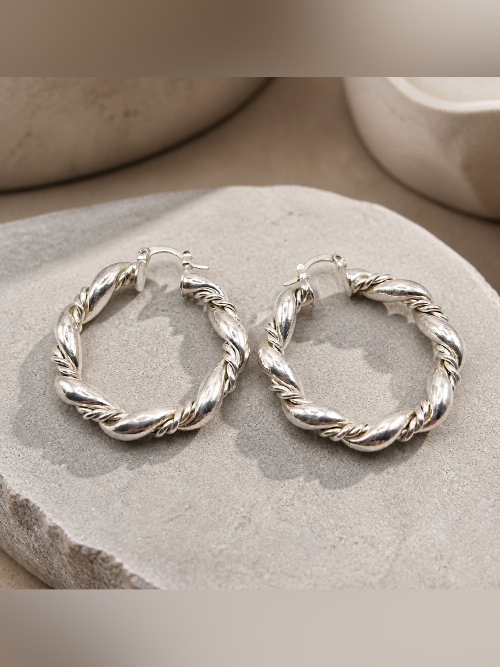 Sterling Silver Twisted Hoop Earrings